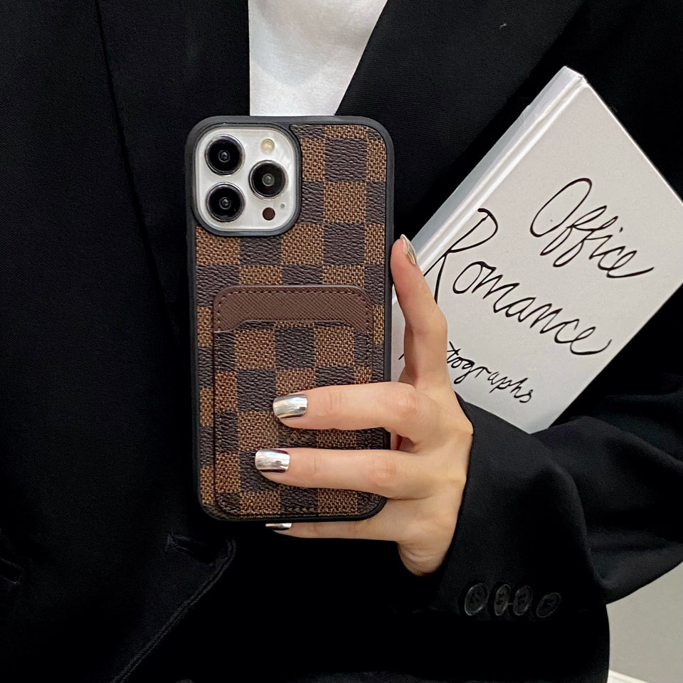 Checkered Leather Cardholder iPhone Case