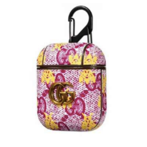 Gucci GG Style Light Pink Imprint ShockProof Case for Apple Airpods 1 & 2