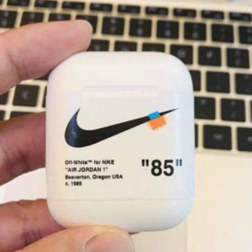 Nike Off-White Crystal White Silicone ShockProof AirPods Case with Off-White Lanyard